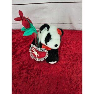 Little Panda With Red Valentine's Day Plush With Attached Vase And Flower‎